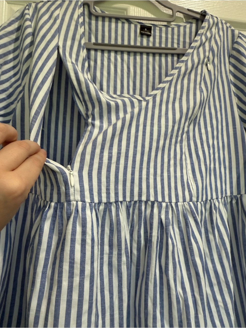 Blue and White Striped Nursing Dress - Picture 3 of 4